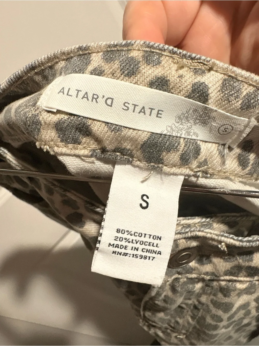 Altar'd State Leopard Print Denim Mini Skirt - Cream and Gray